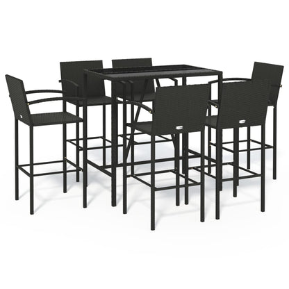 Garden Bar Set | Black | PE Rattan, Powder-Coated Steel, Tempered Glass