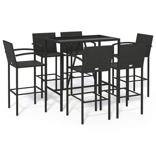 Garden Bar Set | Black | PE Rattan, Powder-Coated Steel, Tempered Glass