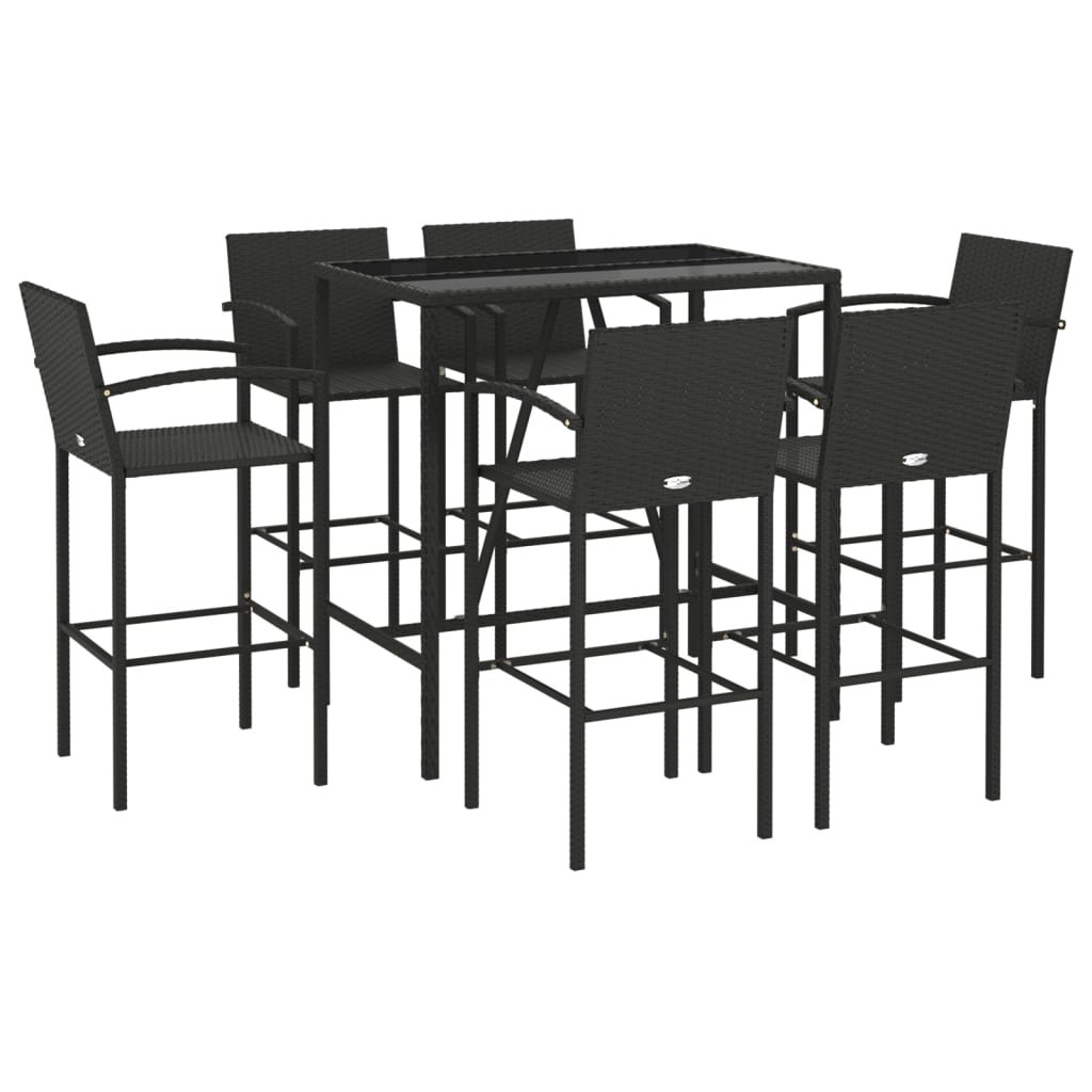 Garden Bar Set | Black | PE Rattan, Powder-Coated Steel, Tempered Glass