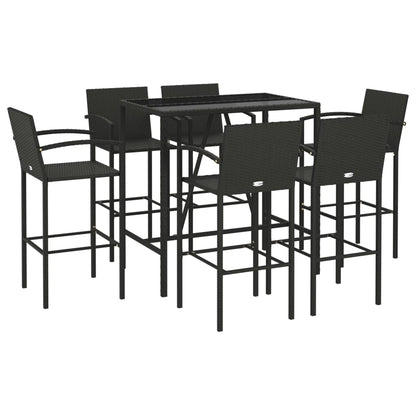 Garden Bar Set | Black | PE Rattan, Powder-Coated Steel, Tempered Glass