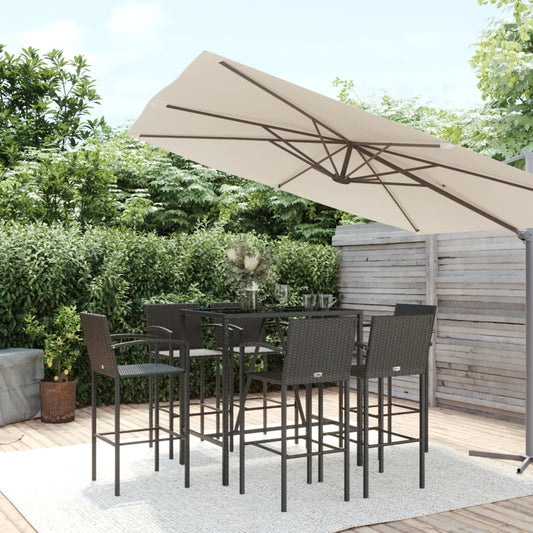 Garden Bar Set | Black | PE Rattan, Powder-Coated Steel, Tempered Glass