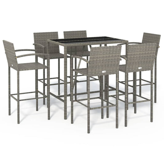 7 Piece Garden Bar Set Grey Poly Rattan