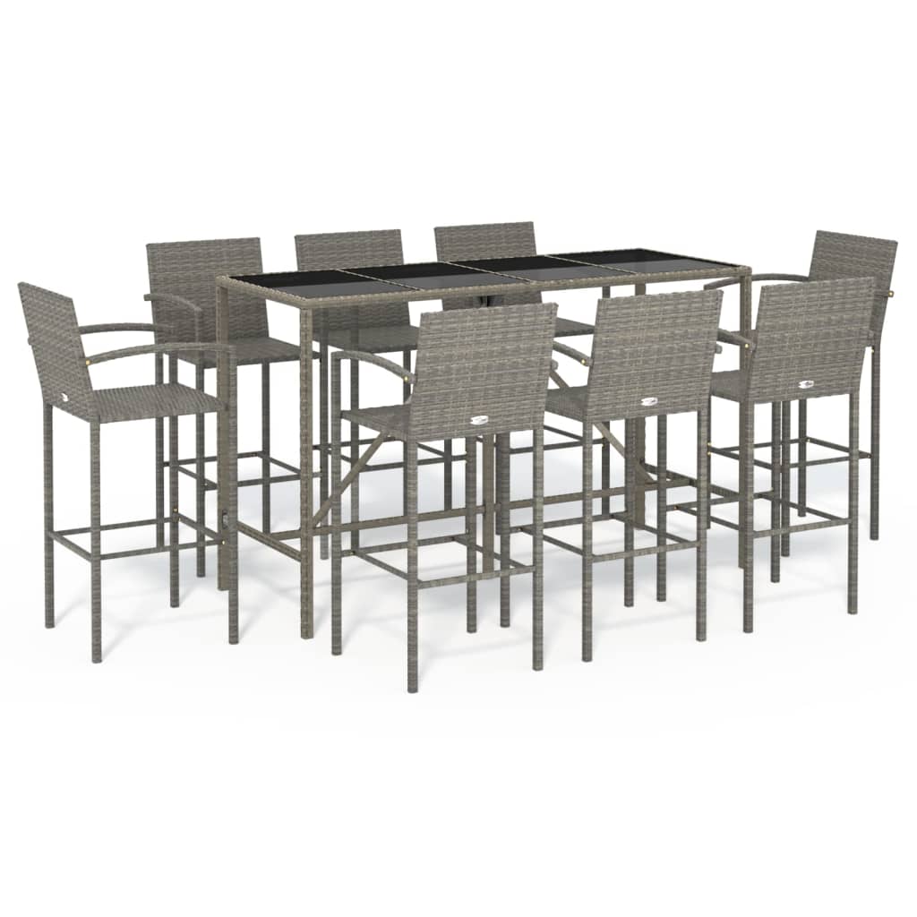 Garden Bar Set | Grey | PE rattan, powder-coated steel, tempered glass