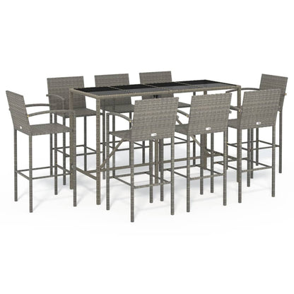 Garden Bar Set | Grey | PE rattan, powder-coated steel, tempered glass