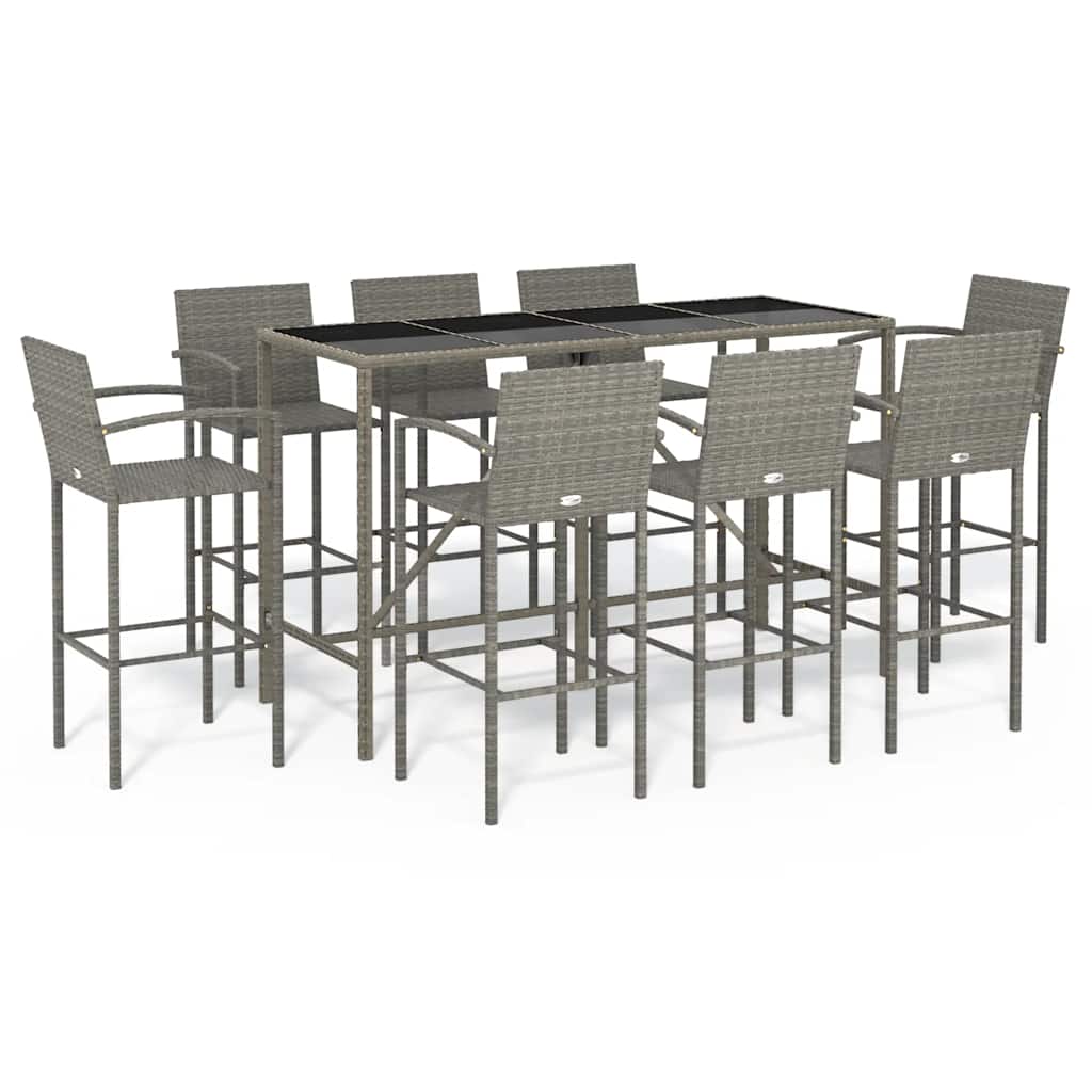 9 Piece Garden Bar Set Grey Poly Rattan