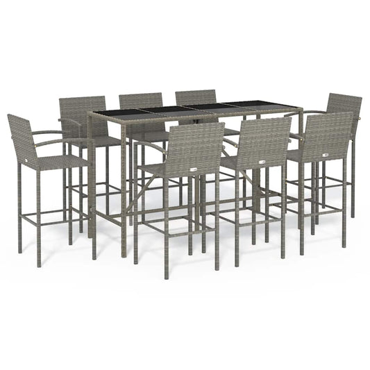 9 Piece Garden Bar Set Grey Poly Rattan