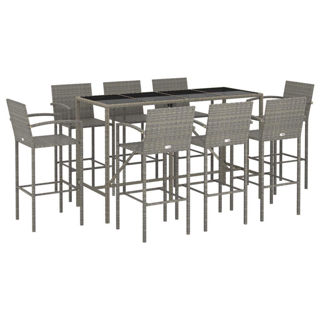Garden Bar Set | Grey | PE rattan, powder-coated steel, tempered glass