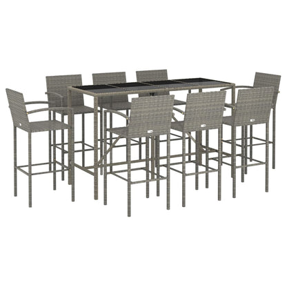 Garden Bar Set | Grey | PE rattan, powder-coated steel, tempered glass