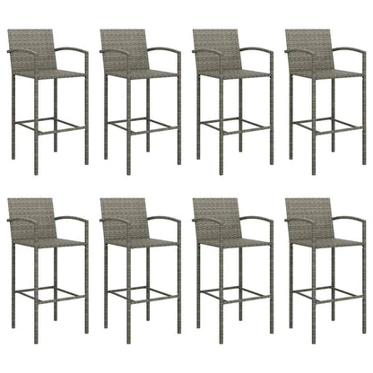 9 Piece Garden Bar Set Grey Poly Rattan