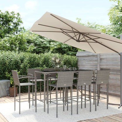 Garden Bar Set | Grey | PE rattan, powder-coated steel, tempered glass