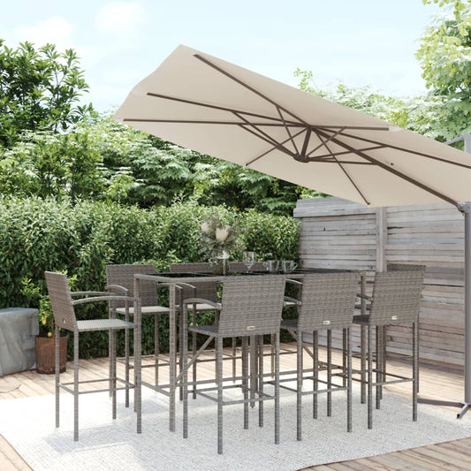 9 Piece Garden Bar Set Grey Poly Rattan