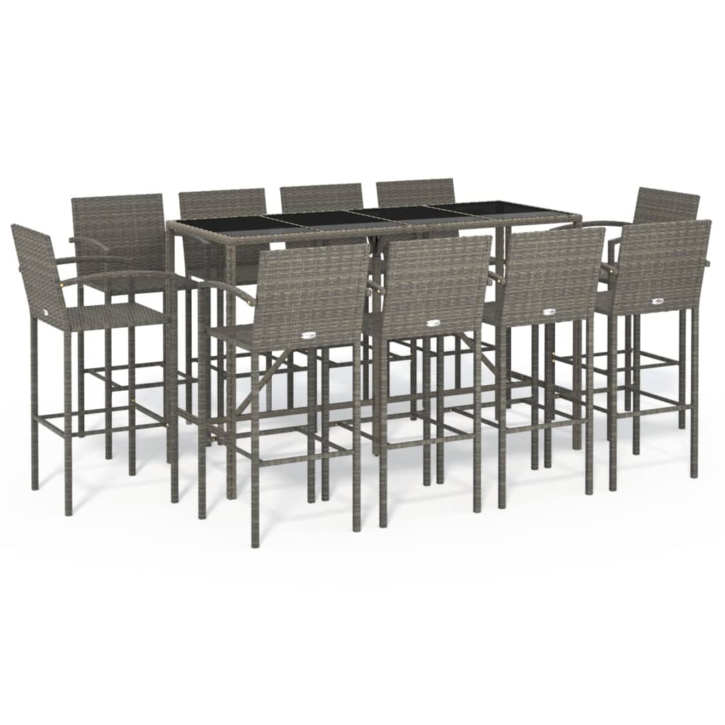 Garden Bar Set | Grey | PE Rattan | Large | Footrest | Garden Bar Set