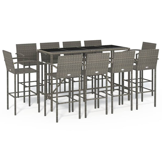 11 Piece Garden Bar Set Grey Poly Rattan