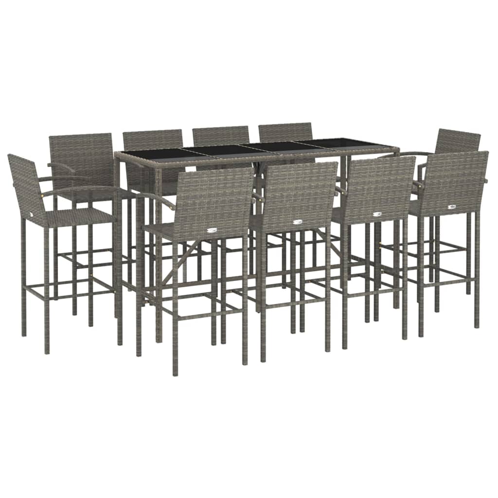 Garden Bar Set | Grey | PE Rattan | Large | Footrest | Garden Bar Set
