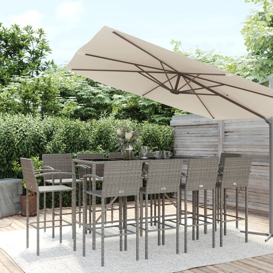 11 Piece Garden Bar Set Grey Poly Rattan