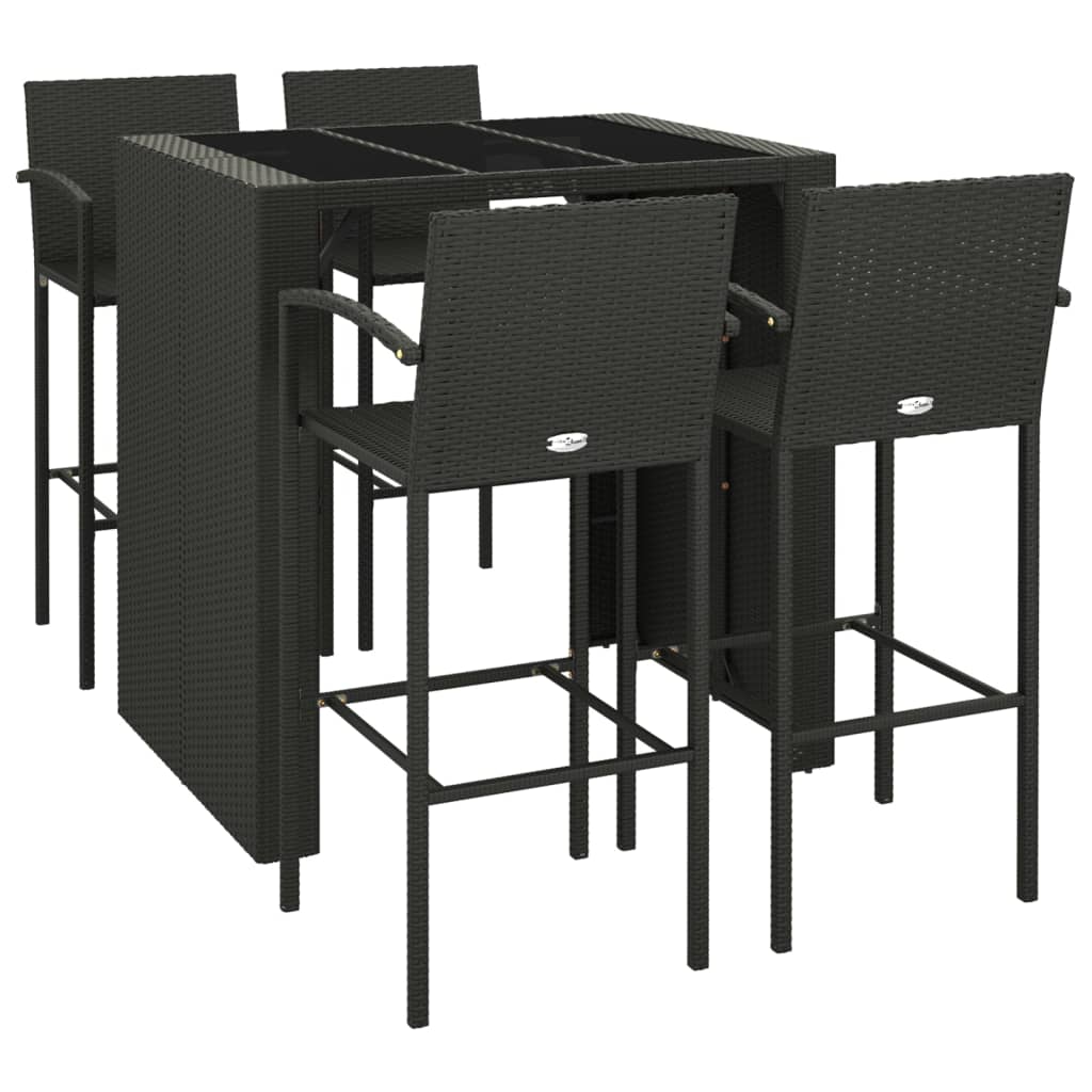 Garden Bar Set | Black | PE rattan, powder-coated steel, tempered glass