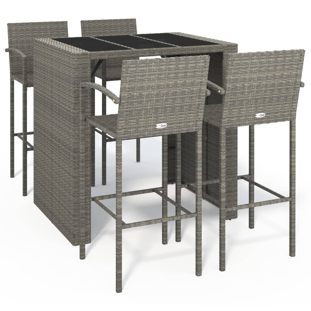 Garden Bar Set | Grey | PE Rattan, Powder-Coated Steel, Tempered Glass