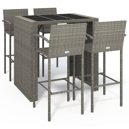 Garden Bar Set | Grey | PE Rattan, Powder-Coated Steel, Tempered Glass