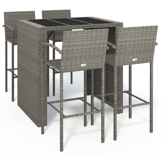 Garden Bar Set | Grey | PE Rattan, Powder-Coated Steel, Tempered Glass