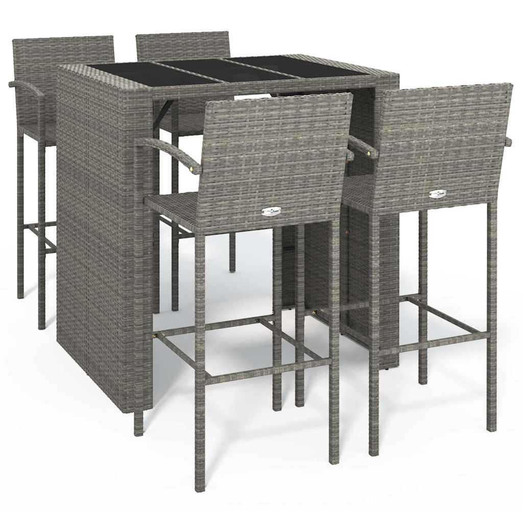 Garden Bar Set | Grey | PE Rattan, Powder-Coated Steel, Tempered Glass