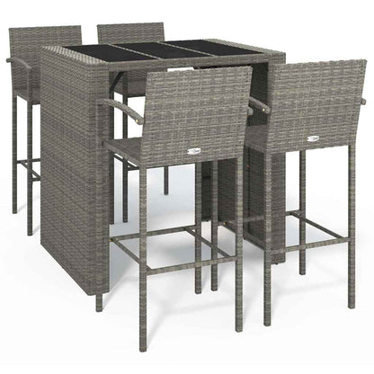 Garden Bar Set | Grey | PE Rattan, Powder-Coated Steel, Tempered Glass