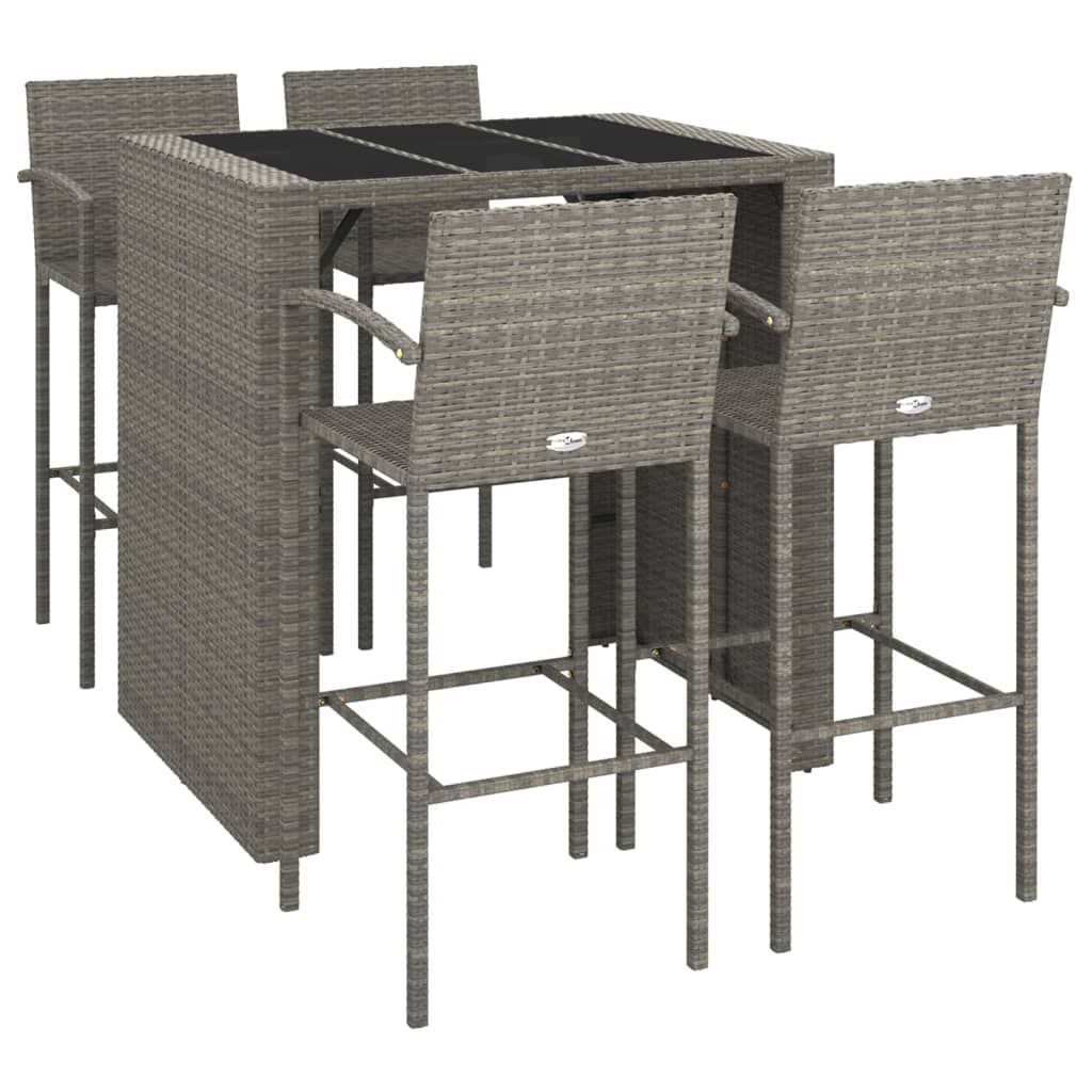Garden Bar Set | Grey | PE Rattan, Powder-Coated Steel, Tempered Glass