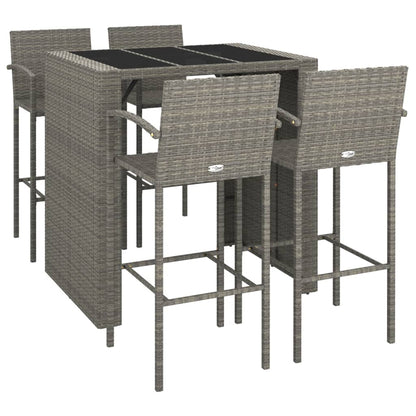 Garden Bar Set | Grey | PE Rattan, Powder-Coated Steel, Tempered Glass
