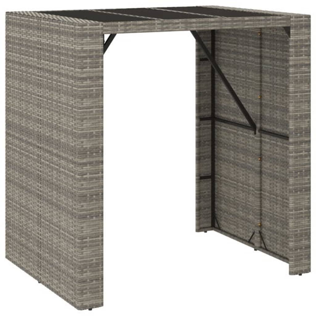 Garden Bar Set | Grey | PE Rattan, Powder-Coated Steel, Tempered Glass
