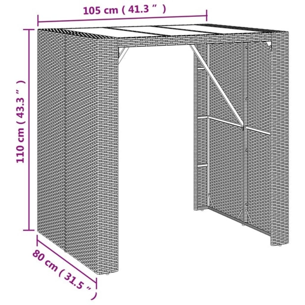 Garden Bar Set | Grey | PE Rattan, Powder-Coated Steel, Tempered Glass