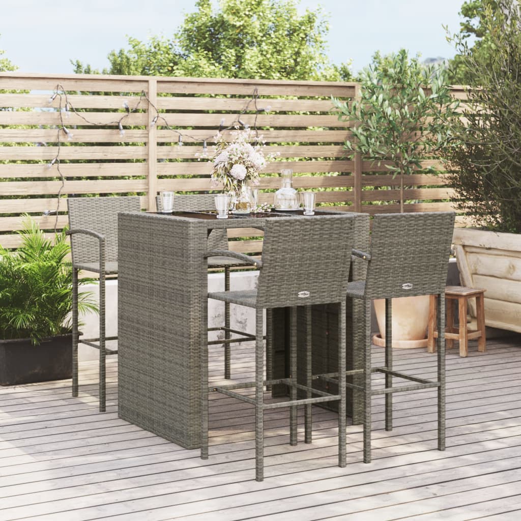 Garden Bar Set | Grey | PE Rattan, Powder-Coated Steel, Tempered Glass