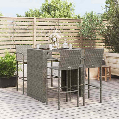 Garden Bar Set | Grey | PE Rattan, Powder-Coated Steel, Tempered Glass
