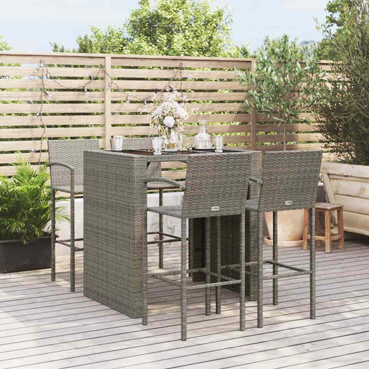 Garden Bar Set | Grey | PE Rattan, Powder-Coated Steel, Tempered Glass