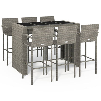 Garden Bar Set | Grey | PE rattan, powder-coated steel, tempered glass