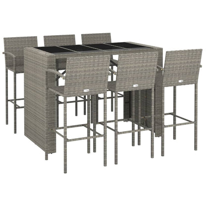 Garden Bar Set | Grey | PE rattan, powder-coated steel, tempered glass