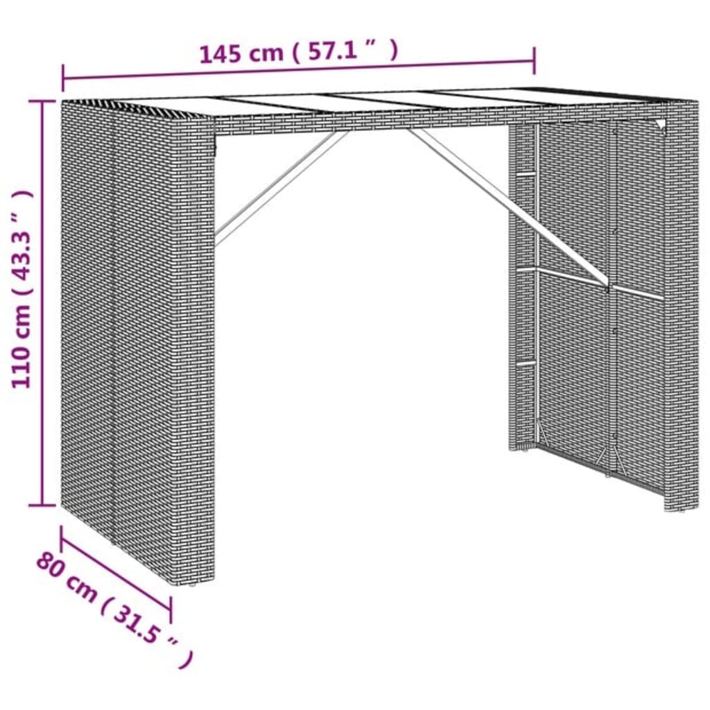 Garden Bar Set | Grey | PE rattan, powder-coated steel, tempered glass