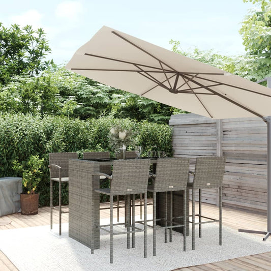 7 Piece Garden Bar Set Grey Poly Rattan