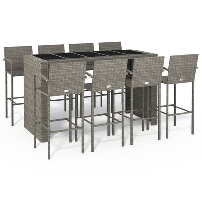 Garden Bar Set | Grey | Poly Rattan | Large |  Footrest  | Bar Table Set