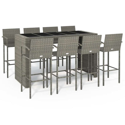 9 Piece Garden Bar Set Grey Poly Rattan