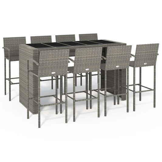 9 Piece Garden Bar Set Grey Poly Rattan