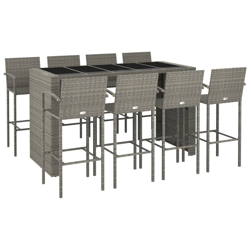 Garden Bar Set | Grey | Poly Rattan | Large |  Footrest  | Bar Table Set