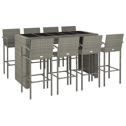 9 Piece Garden Bar Set Grey Poly Rattan