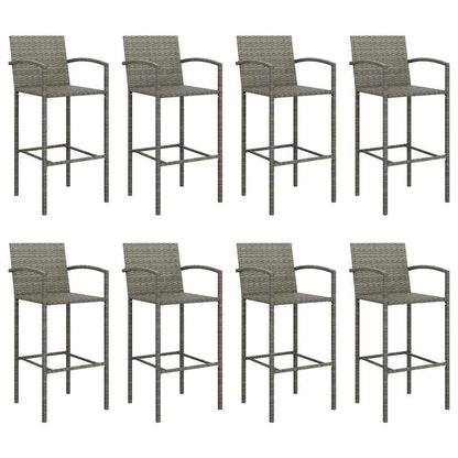 9 Piece Garden Bar Set Grey Poly Rattan