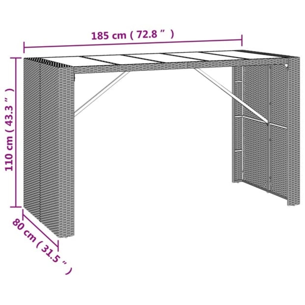 Garden Bar Set | Grey | Poly Rattan | Large |  Footrest  | Bar Table Set