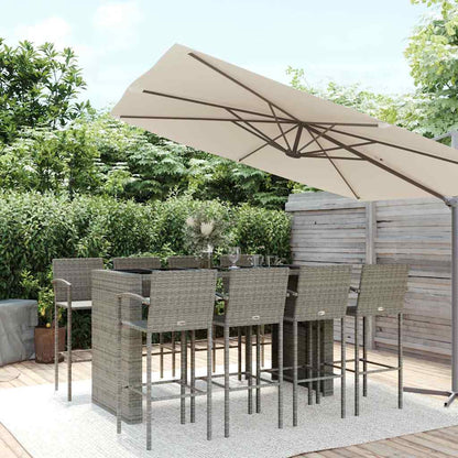 9 Piece Garden Bar Set Grey Poly Rattan