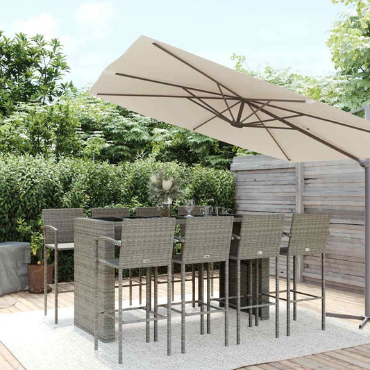9 Piece Garden Bar Set Grey Poly Rattan