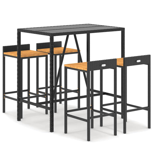 Garden Bar Set | Black | PE rattan | Footrest | Garden Bar Set