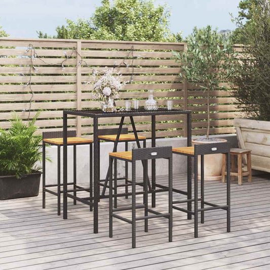Garden Bar Set | Black | PE rattan | Footrest | Garden Bar Set