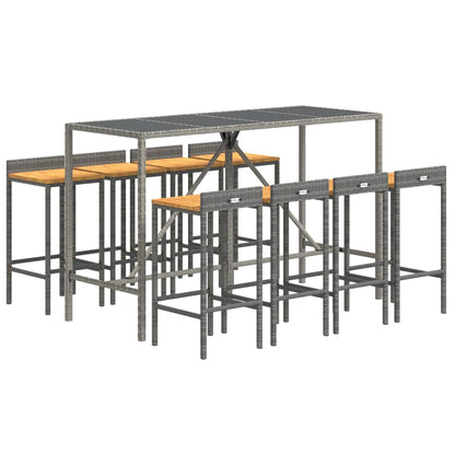Garden Bar Set | Grey | PE Rattan, Solid Acacia Wood, Powder-Coated Steel