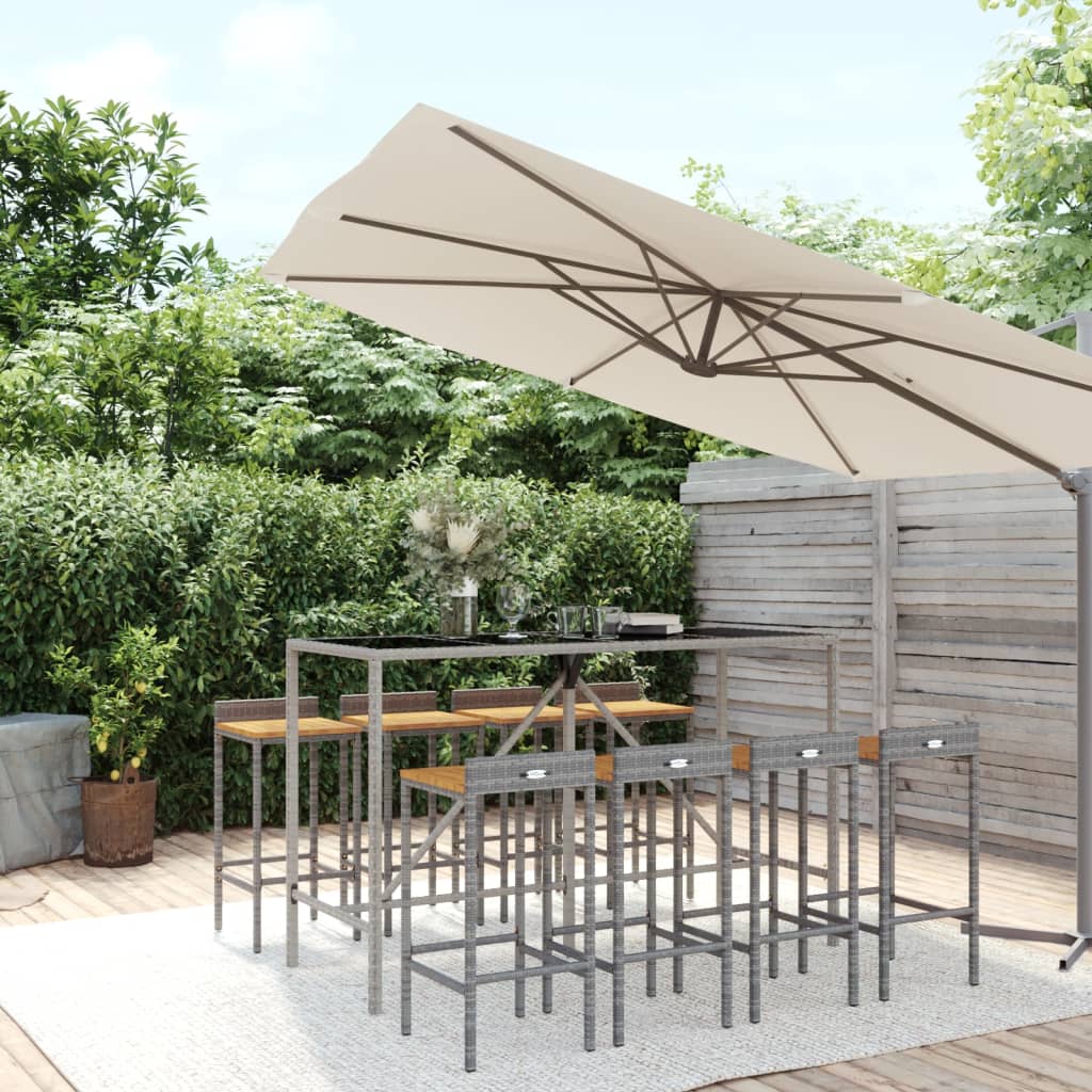 Garden Bar Set | Grey | PE Rattan, Solid Acacia Wood, Powder-Coated Steel