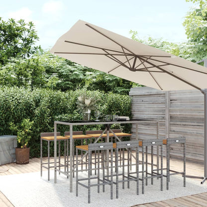 Garden Bar Set | Grey | PE Rattan, Solid Acacia Wood, Powder-Coated Steel